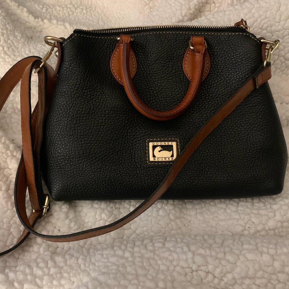 Dooney & Bourke Pebble + Grain Black Leather w/ Brown Handles